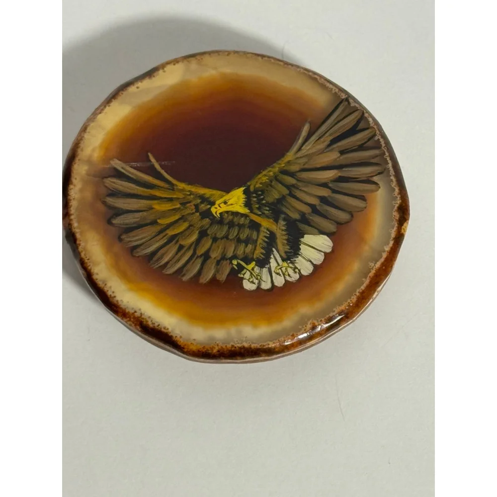 Eagle Wood slice Vintage Belt Buckle, Brown/Yellow Oval